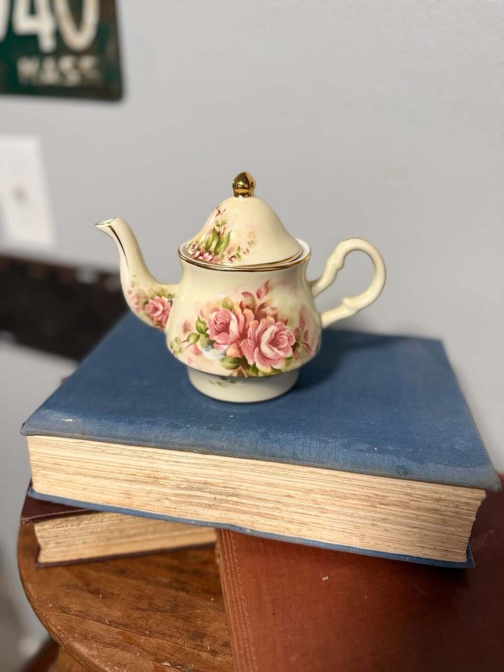 Formalities by Baum Bros Small Mini Teapot Ivory Pink Victorian Rose Gold Trim